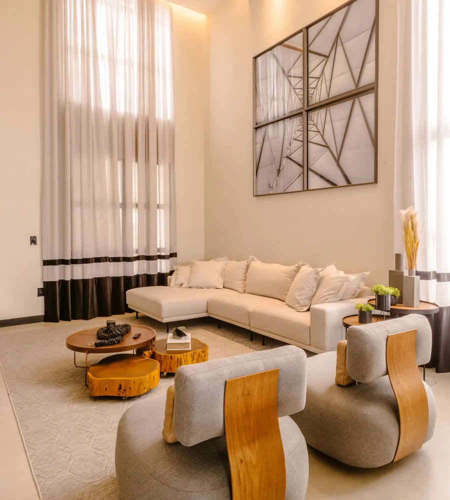 A bright, calm living room ready for guests